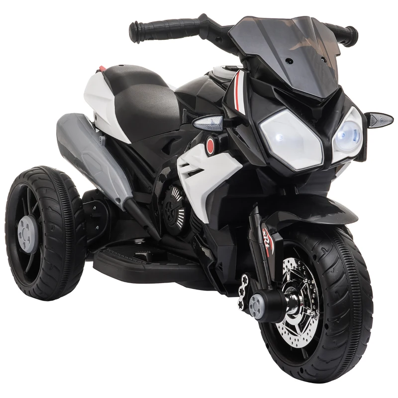 HOMCOM Elektro-Kindermotorrad, Lichter & Geräusche, 3 km/h, wiederaufladbar, Kunststoff & Metall, Schwarz/Weiß(m-10)