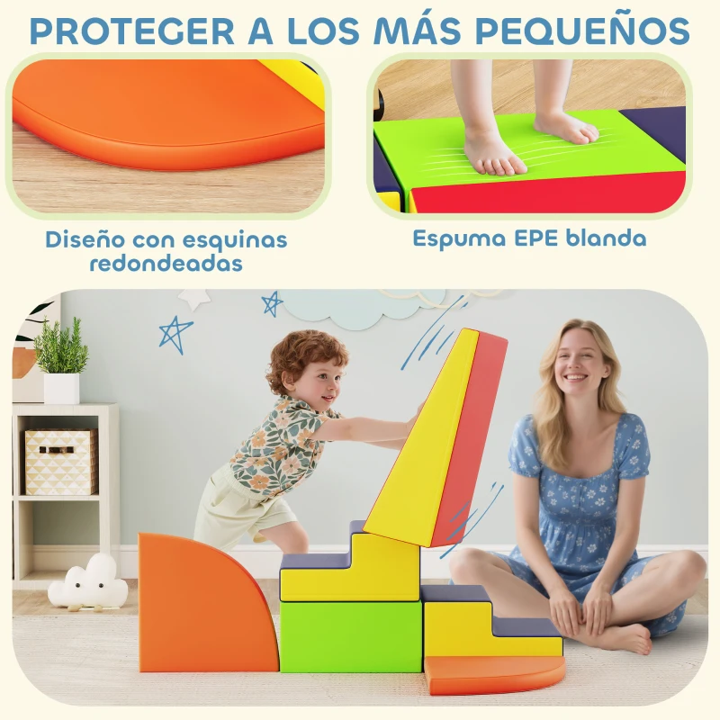 AIYAPLAY Juego de 6 Bloques de Espuma para Niños con Base Antideslizante para Escalar y Gatear Multicolor