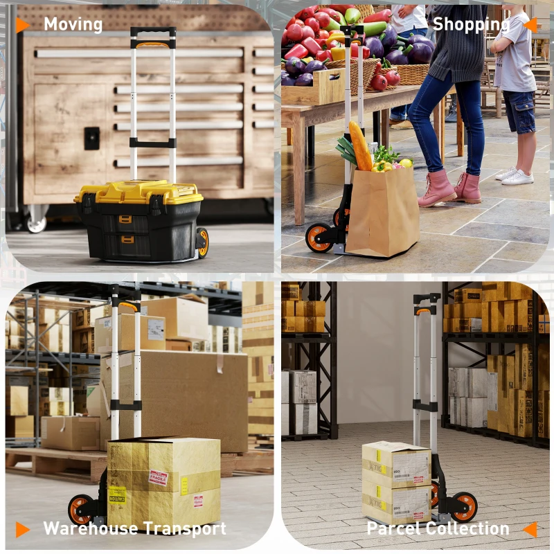 HOMCOM Folding Sack Truck, 70kg Lightweight Hand Truck with Wheels, Foldable Trolley Cart with Telescoping Handle for Warehouse, Office, Luggage, Silver Tone