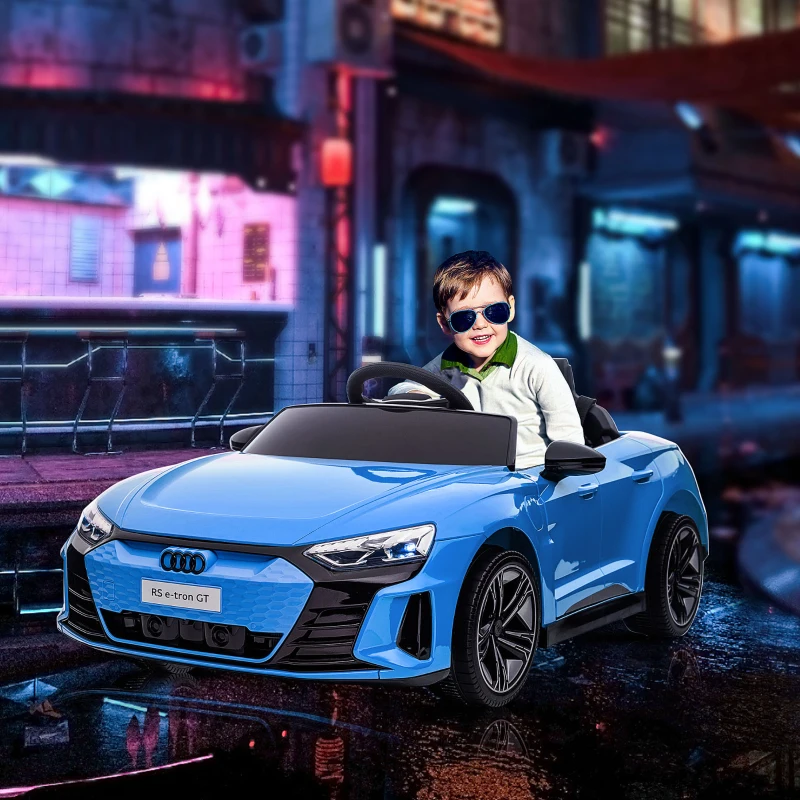 HOMCOM Voiture électrique enfant 12 V - véhicule électrique avec télécommande parentale fournie - V. Max. 5 Km/h - effets sonores, lumineux - Audi RS E-tron GT bleu(m-10)