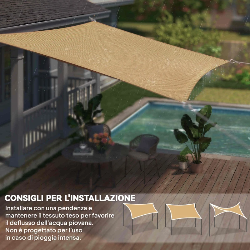 Outsunny Tenda a Vela Parasole Rettangolare 4 x 6m, Tenda da Sole Protezione Raggi UV in HDPE 185g/㎡, Giallo