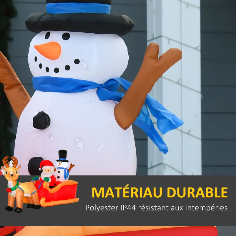 HOMCOM Père Noël gonflable avec traîneau et rennes 200 cm 5 lumières LED décoration de Noël intérieure et extérieure rouge