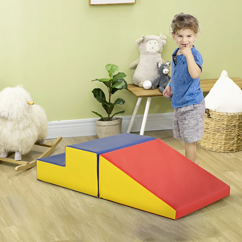 HOMCOM Parcours motricité bébé jouets d'escalade modulable 2 briques géantes en mousse 50 x 50 x 25 cm multicolore