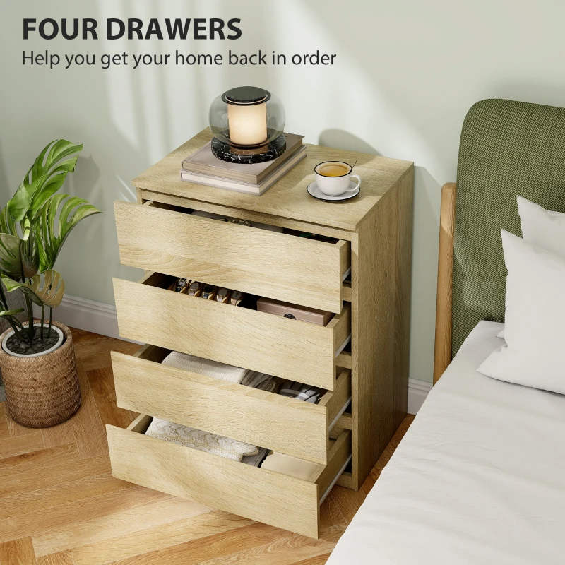 HOMCOM Comodă cu 4 Sertare, Dulap Înalt pentru Dormitor, Comodă cu Sertare cu Ghidaje Metalice și Mânere Scanalate, Alb