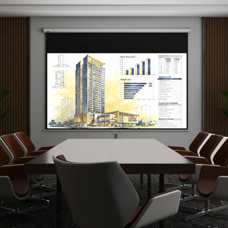 HOMCOM Ecran Proiector, Pânză pentru Proiector cu Fixare pe Perete și Tavan pentru Acasă și Birou, 236.8x8x158 cm, Alb