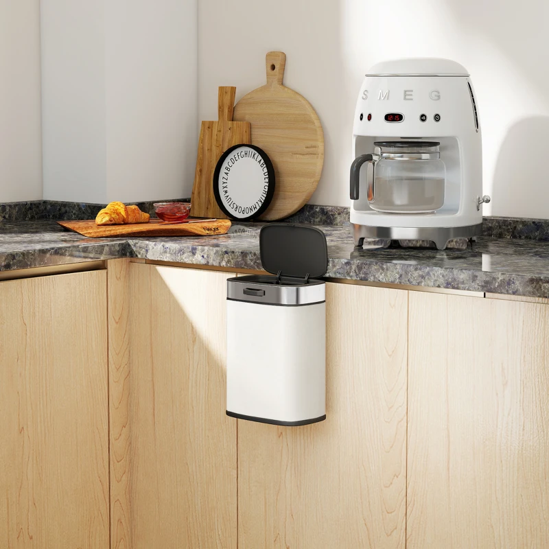 HOMCOM 5 L Mülleimer, freistehend oder hängend platzierbar, Edelstahl, Cremeweiß