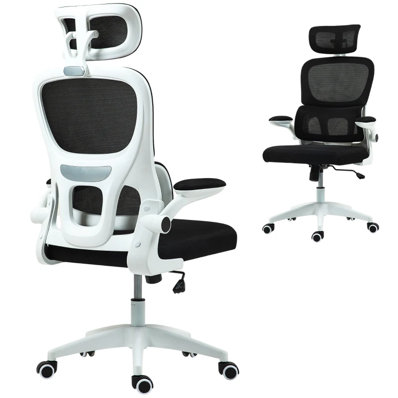 HOMCOM Sedia da Ufficio Girevole con Poggiatesta e Altezza Regolabili, Braccioli Ribaltabili e Inclinazione, Nero