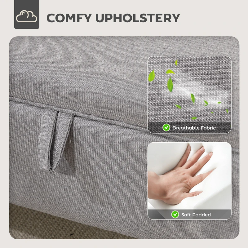 HOMCOM 16L Linen Storage Ottoman Padded Footstool with Rubberwood Legs for Storage Box, Bed End, Shoe Bench, Seating, Light Grey