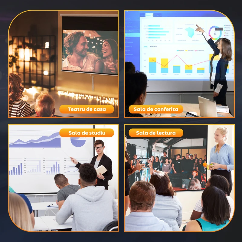 HOMCOM Ecran Proiector, Pânză pentru Proiector cu Fixare pe Perete și Tavan pentru Acasă și Birou, 236.8x8x158 cm, Alb