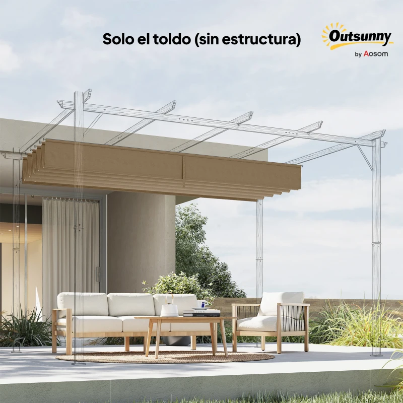 Outsunny Housse pour toit rétractable 2,5x2,55 m pour pergola 3x3 Tissu de rechange avec 10 orifices de drainage brun