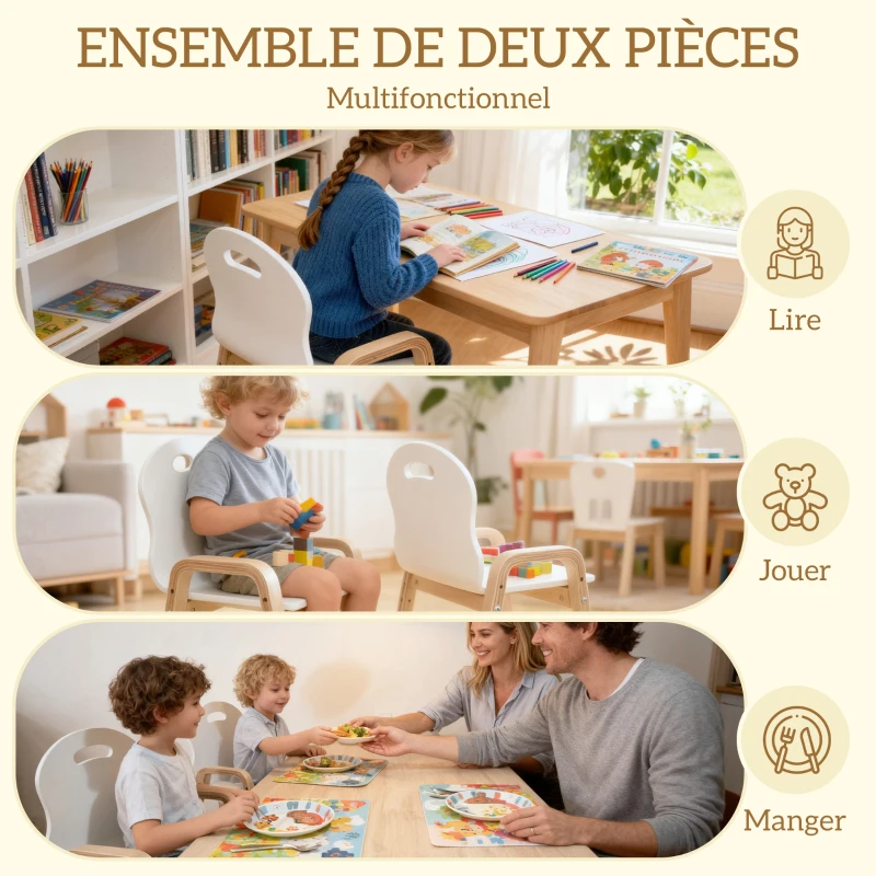 AIYAPLAY Lot de 2 chaises pour enfants réglables en hauteur fauteuil enfants en bois massif avec accoudoirs 39x34x61,5cm blanc