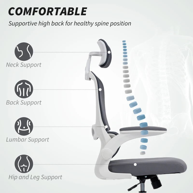 HOMCOM Mesh Back Office Chair, with Lumbar Support - Charcoal Grey