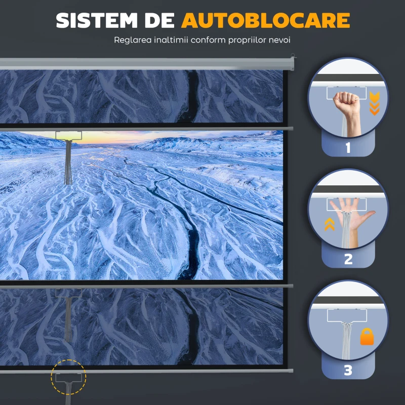 HOMCOM Ecran Proiector, Pânză pentru Proiector cu Fixare pe Perete și Tavan pentru Acasă și Birou, 236.8x8x158 cm, Alb