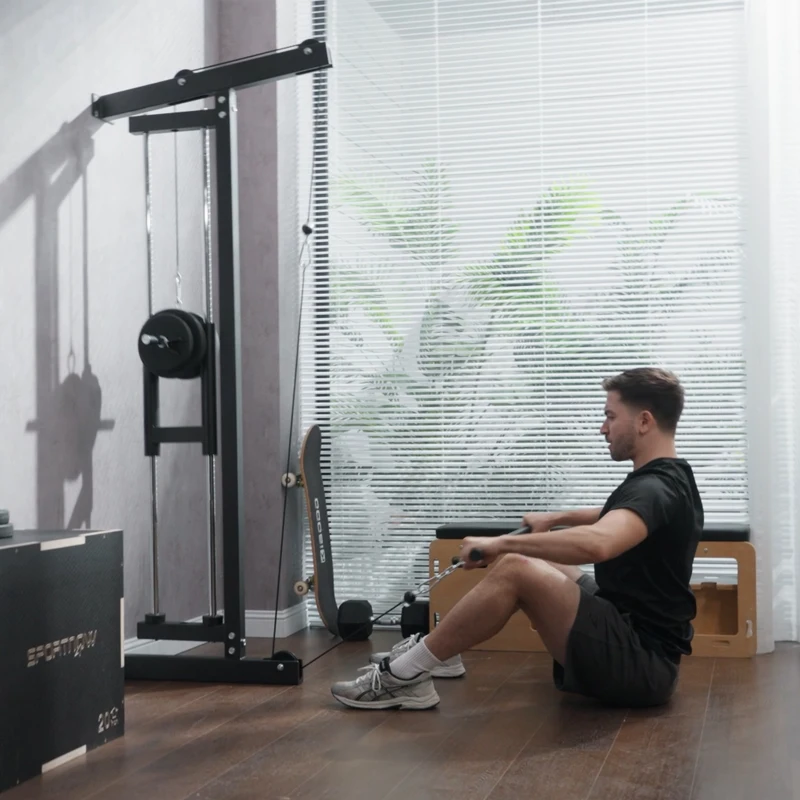 SPORTNOW Maszyna do wiosłowania do treningu, ścienne urządzenie fitness, maszyna kablowa do domowego studia fitness, stal, czarny