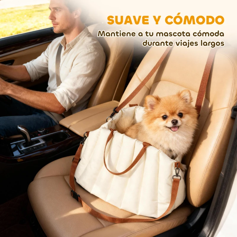 PawHut Asiento de Coche para Perros Pequeños de hasta 5 kg con Cinturón de Seguridad Base Antideslizante y Funda Extraíble