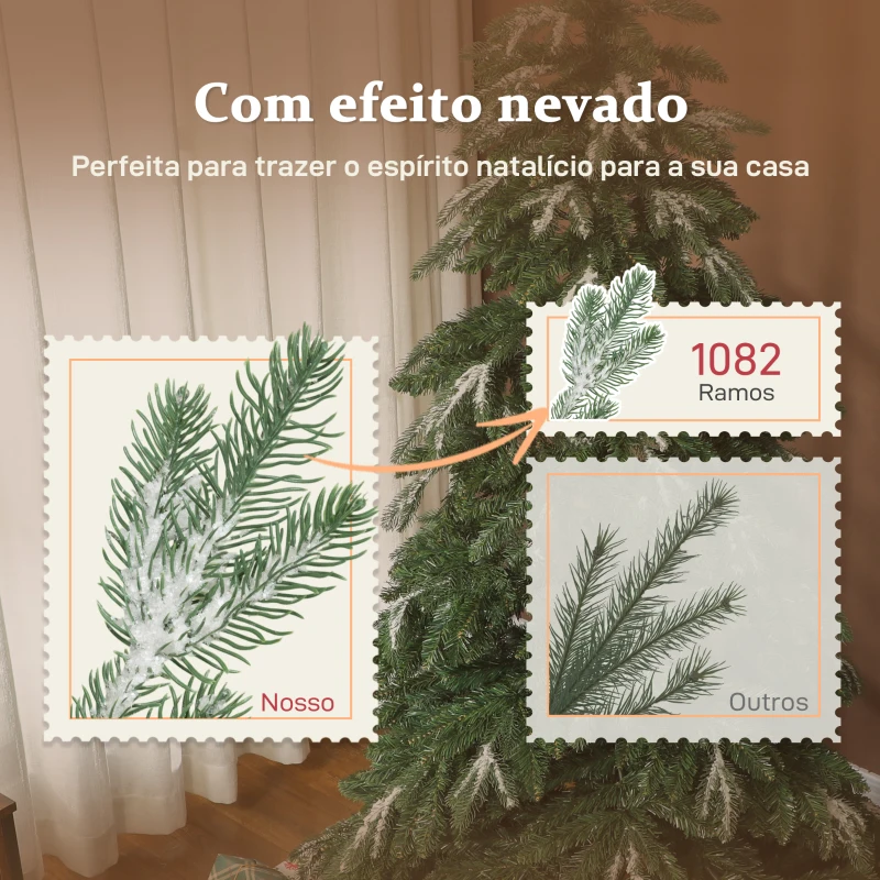 HOMCOM Árvore de Natal Artificial 180 cm Ramos Realistas com Efeito Neve Árvore de Natal com Suporte em Aço Base Dobrável Verde