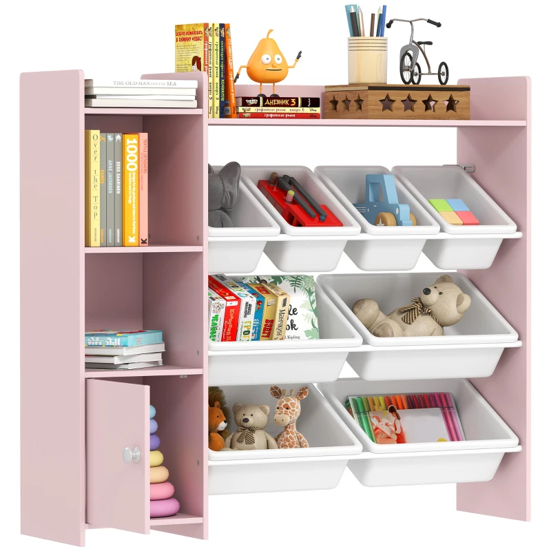 AIYAPLAY Toy Storage Unit with 8 Removable Bins, Storage Shelves, Cabinet, Pink