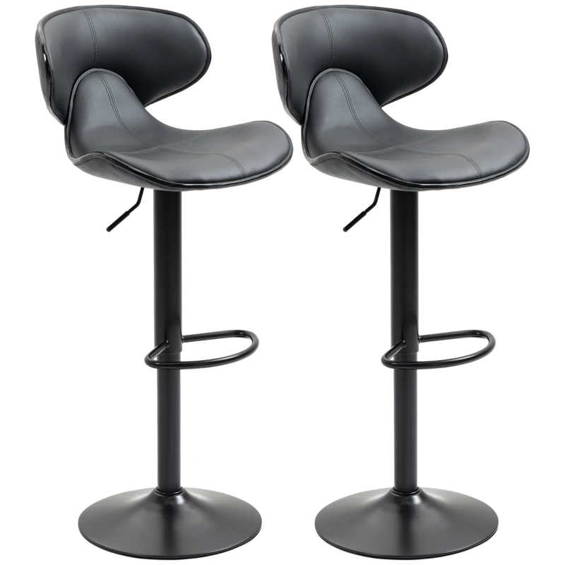 HOMCOM Adjustable Swivel Bar Stools Set of 2, Barstools with Footrest and Backrest, Steel Frame Gas Lift, for Kitchen Counter Dining Room, Grey