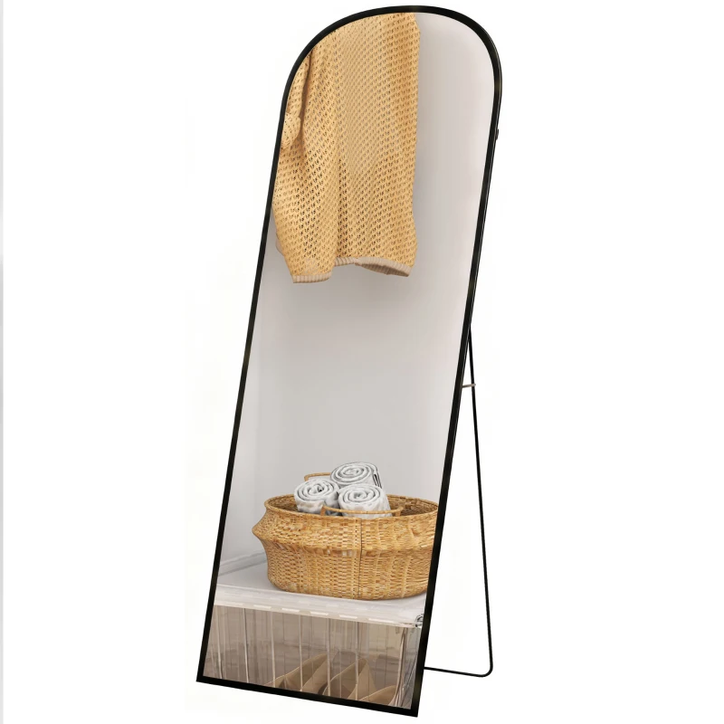 HOMCOM Espejo de Pie Cuerpo Entero de Aleación de Aluminio Espejo de Pared con 2 Formas de Uso Rectangular 60x1,5x165 cm Negro