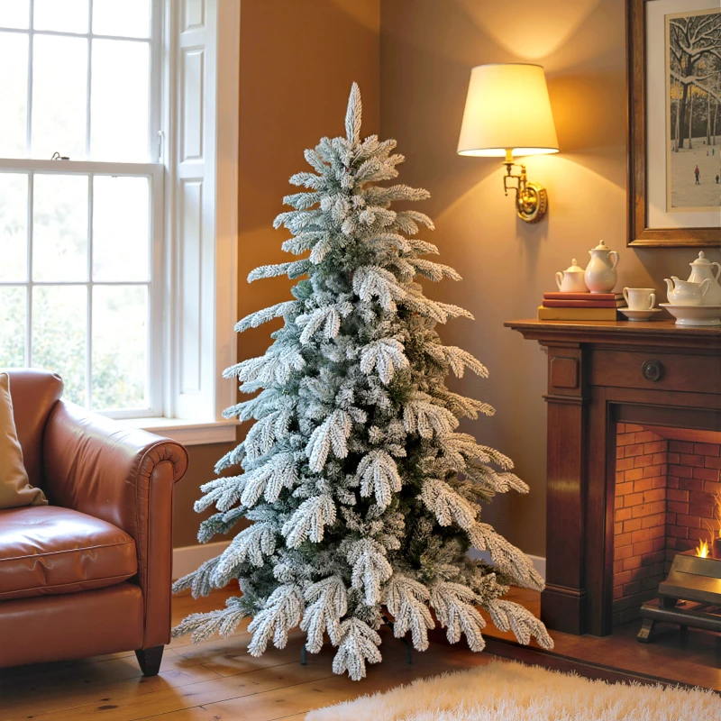 HOMCOM 5ft Super Flocked Christmas Tree - Green/White