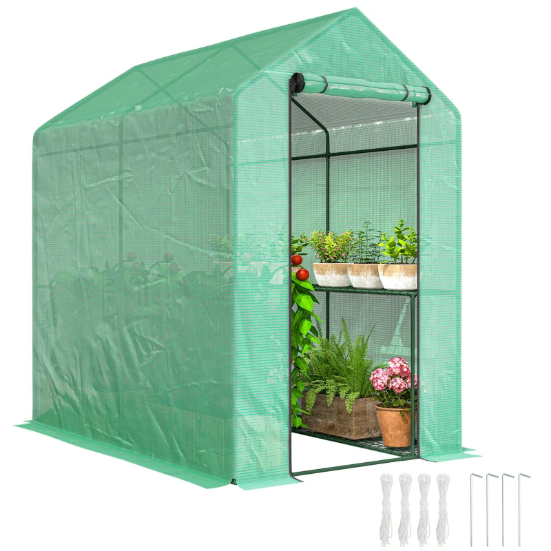 Outsunny 120 x 186cm Walk-In Greenhouse, with Shelves - Green