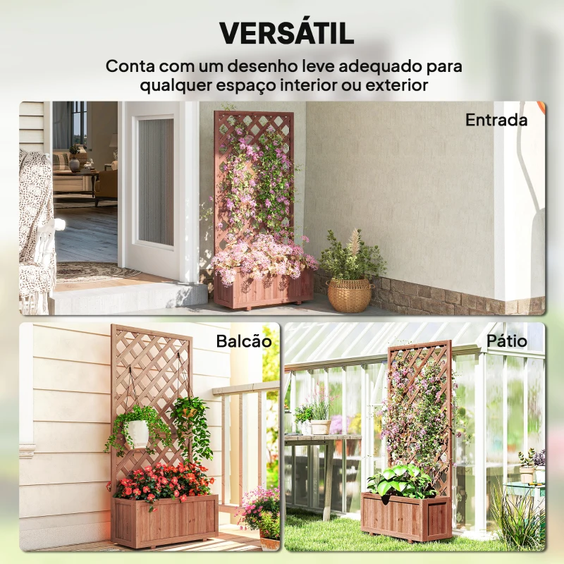 Outsunny Floreira com Treliça de Madeira Maciça Caixa de Plantio com Suporte para Plantas Trepadeiras para Cultivo de Plantas Flores 72,5x31,5x149,5 cm Natural