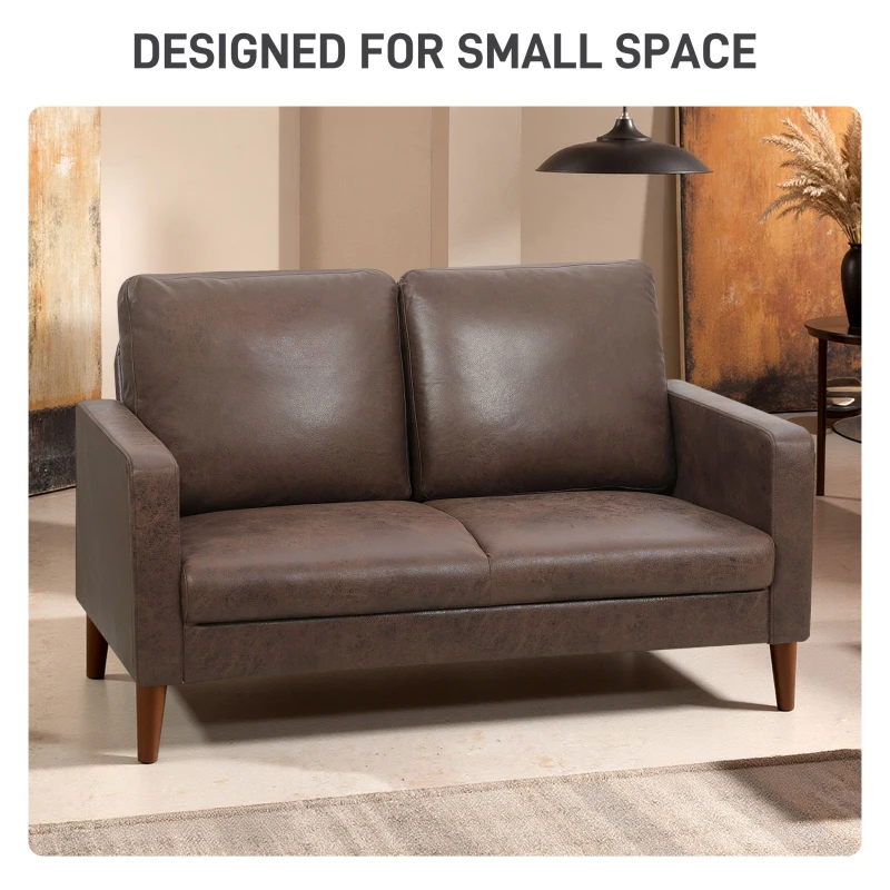 HOMCOM Divan cu 2 Locuri în Material Textil Efect Piele și Picioare din Lemn Maro