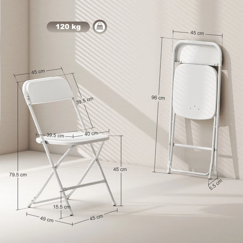 HOMCOM Set de 4 chaises pliantes avec orifices de drainage en plastique et métal, 45x49x79,5 cm, Blanc