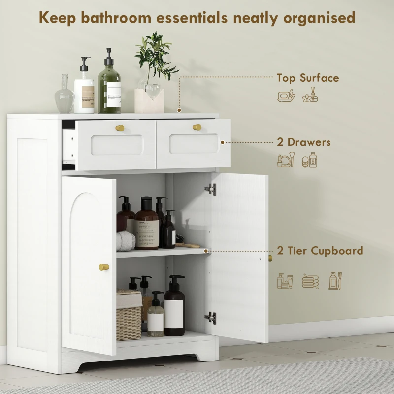 HOMCOM Bathroom Floor Cabinet with 2 Drawers - White