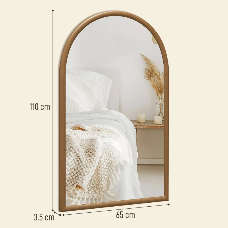 HOMCOM 110 x 65cm Wooden Arched Mirror - Natural Finish