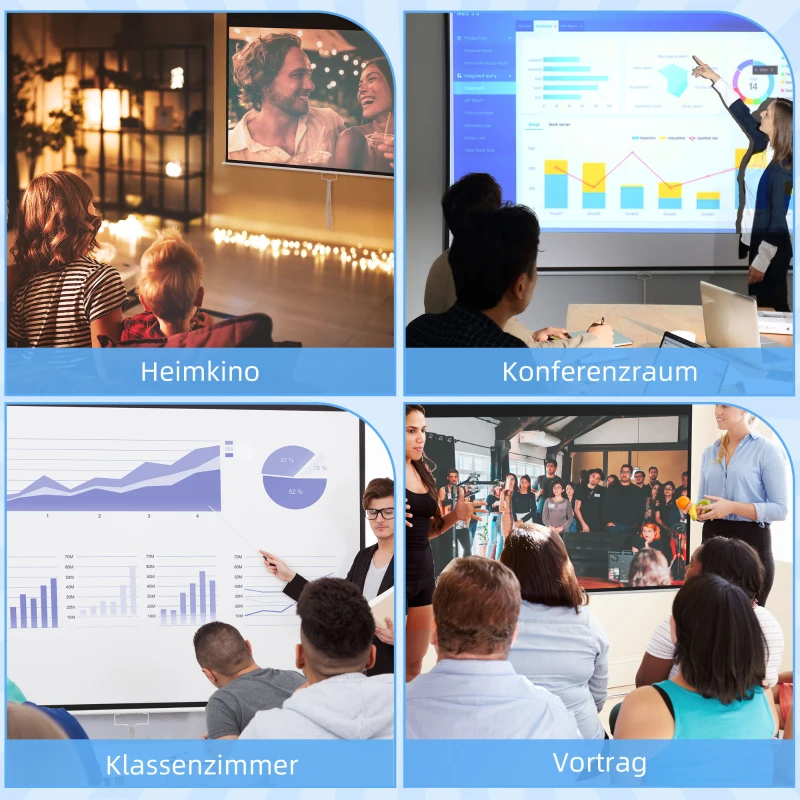 HOMCOM Projektorleinwand, 120 Zoll, 16:9 Format, Wand- oder Deckenmontage, Weiß