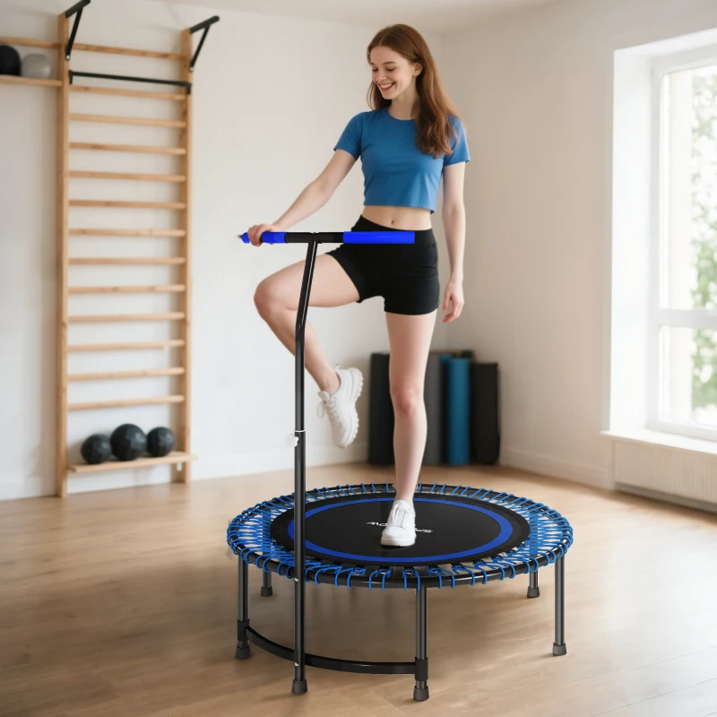 SPORTNOW Trampolino Fitness Ø145 cm con Manubrio Regolabile su 5 Posizioni, 36 Molle Bungee e Capacità 200 kg, Blu