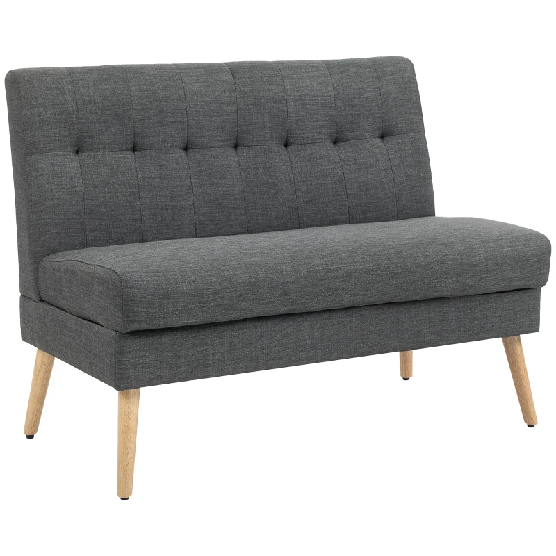 HOMCOM 2-Sitzer-Sofa, getuftete Rückenlehne, Holzbeine, dicke Polsterung, Leinenoptik, für kleine Räume, Grau