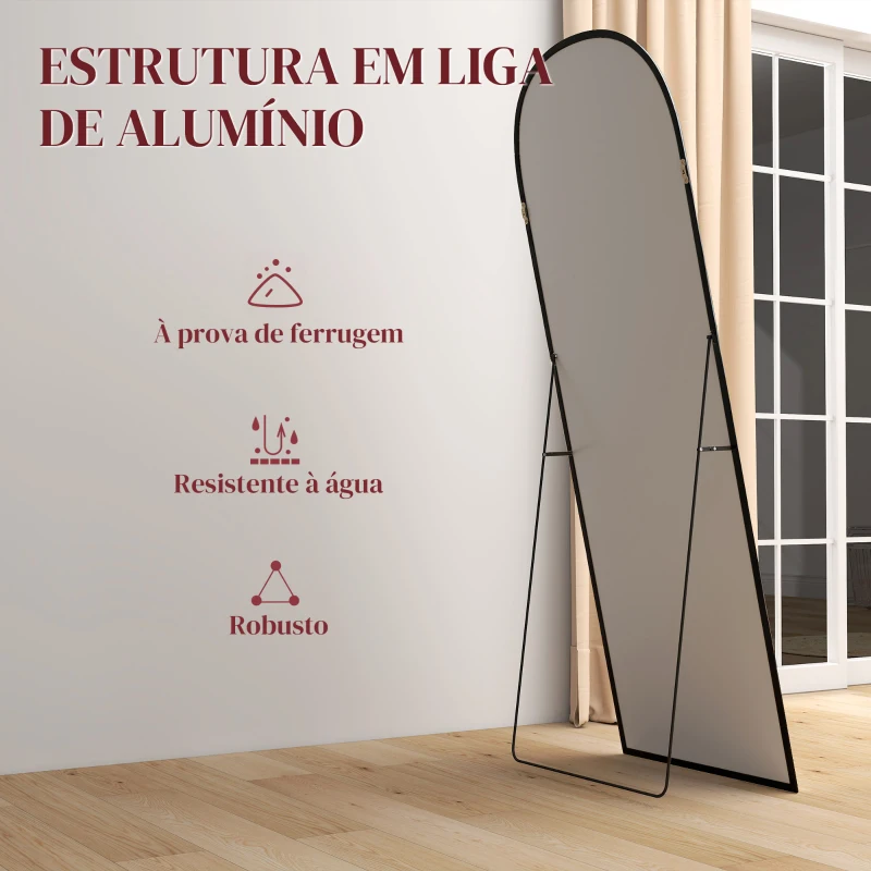 HOMCOM Espelho de Pé Espelho de Corpo Inteiro 60x165 cm com Estrutura de Liga de Alumínio e Suporte para Sala Quarto Preto