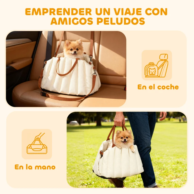 PawHut Asiento de Coche para Perros Pequeños de hasta 5 kg con Cinturón de Seguridad Base Antideslizante y Funda Extraíble