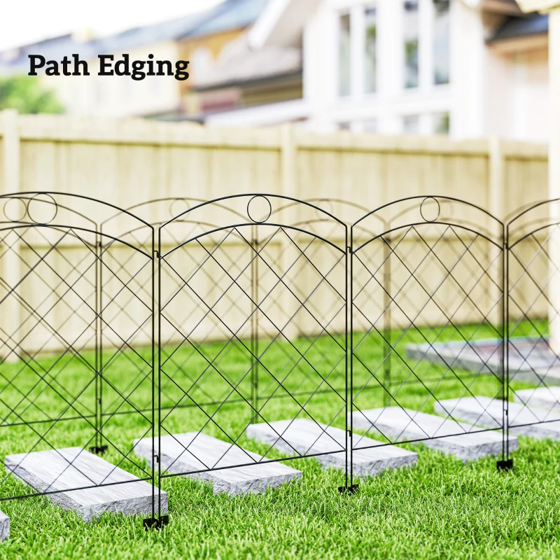 Outsunny Steel Decorative Outdoor Picket Fence Panels Set of 4, Black