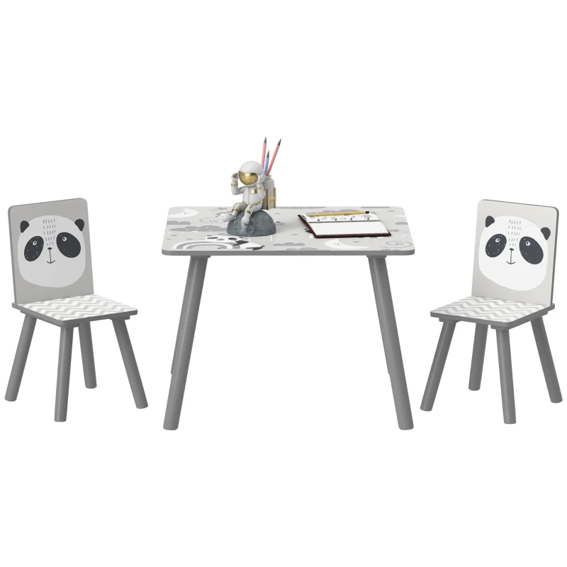 ZONEKIZ Ensemble table et chaises pour enfants, table pour enfant avec 2 chaises, motif animaux pour chambre à coucher gris