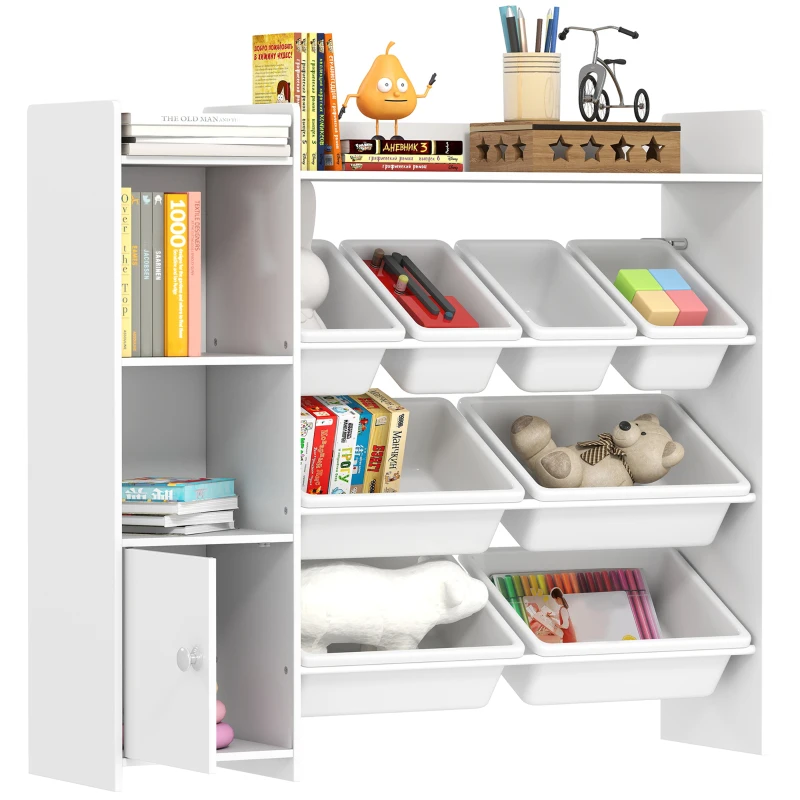 AIYAPLAY Toy Storage Unit with 8 Removable Bins, Storage Shelves, Cabinet, White