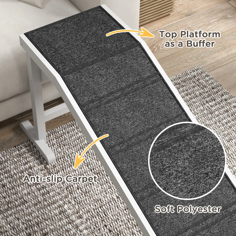 PawHut Pet Ramp for Dogs with Non-Slip Carpet and Top Platform - White & Grey