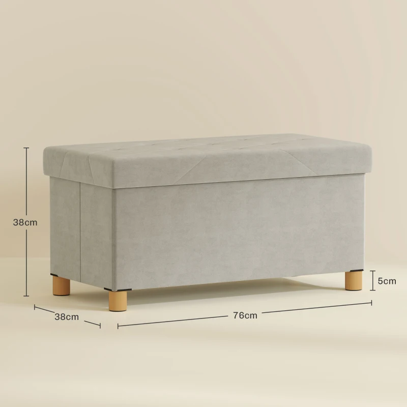 HOMCOM Banco Almacenaje Capacidad de 67 L 76x38x38 cm Tapizado en Terciopelo Carga 120 kg para Sala de Estar Dormitorio Crema