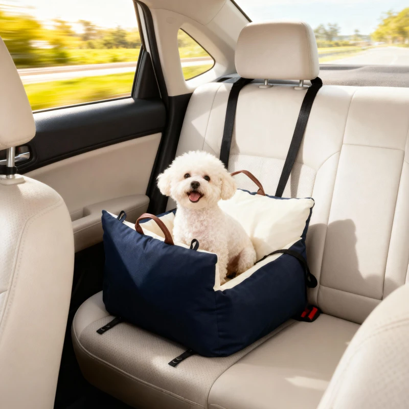 PawHut Siège auto pour chien avec ceinture de sécurité et fixation siège de voiture pour chien rembourré 49x53x36cm bleu marine