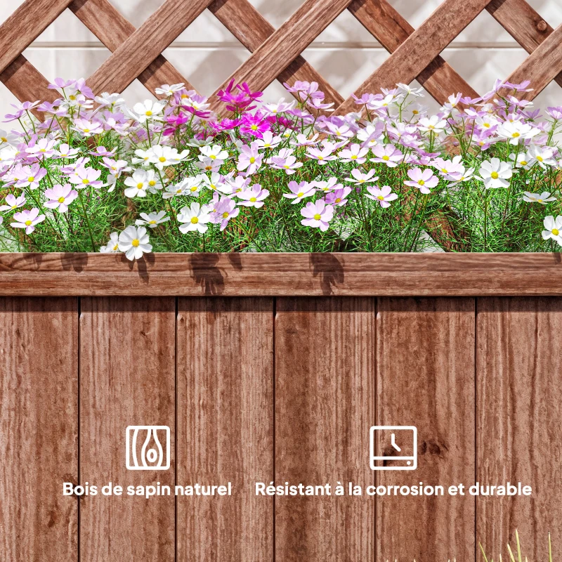 Outsunny Jardinière avec Treillis - bac à Fleurs - jardinière sur Pied - dim. 72,5L x 31,5l x 149,5H cm Inserts d'irrigation Inclus Bois Sapin pré-huilé