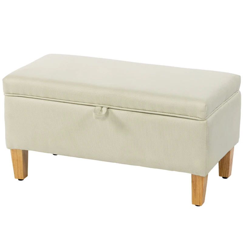 HOMCOM 30L Linen Storage Ottoman Padded Footstool with Rubberwood Legs for Storage Box, Bed End, Shoe Bench, Seating, Beige
