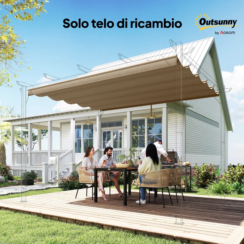 Outsunny Toit pour Gazebo Pergola avec 10 Orifices de Drainage en Polyester, 350x260 cm, pour Pergola 4x3m, Marron Clair