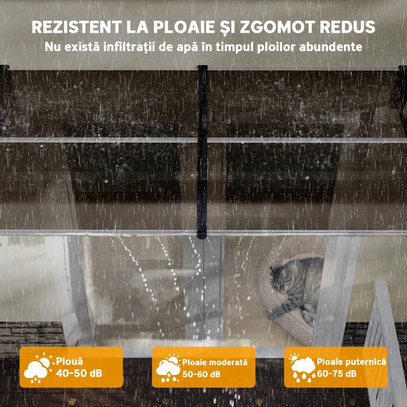 Outsunny Copertina de exterior pentru ferestre si usi, din policarbonat si aluminiu, 200x96x27cm – maro