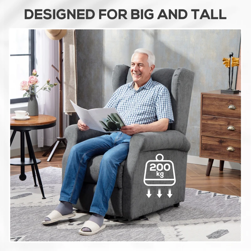 HOMCOM Power Lift Recliner Armchair, Electric Lift Chair for Elderly, Fabric Riser and Reclining Chair with Remote Control, Side Pockets, Extended Footrest, for Living Room, Charcoal Grey