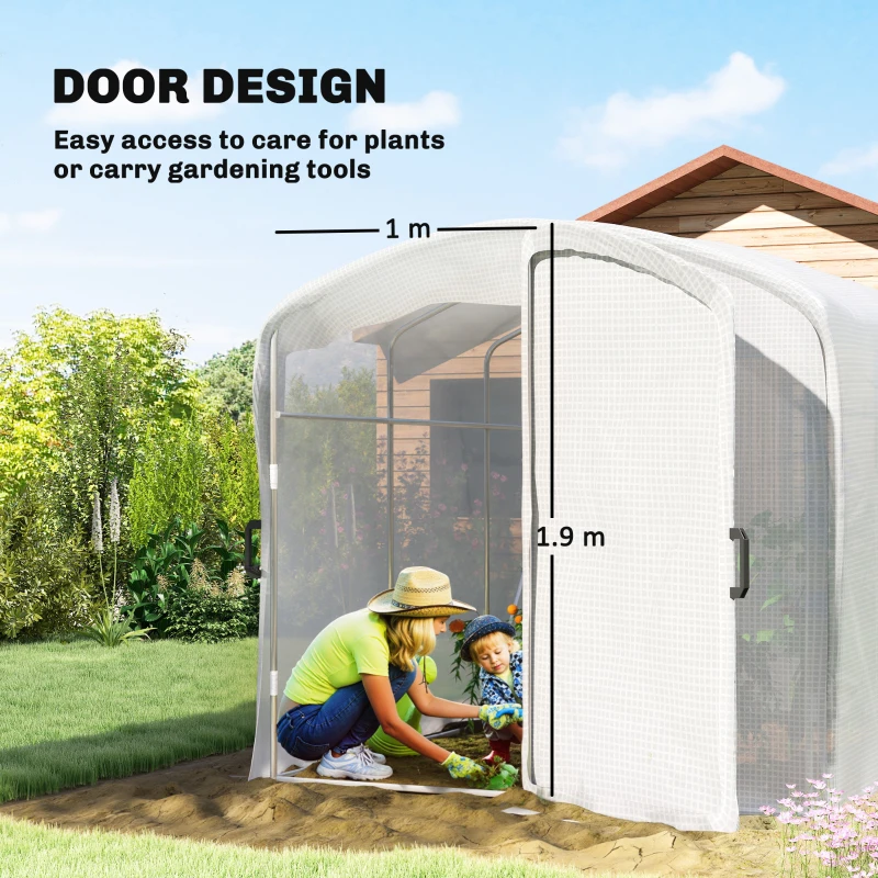 Outsunny Polytunnel Greenhouse Walk-in Grow House with UV-resistant PE Cover, Door and Galvanised Steel Frame, 2 x 2 x 2m, White