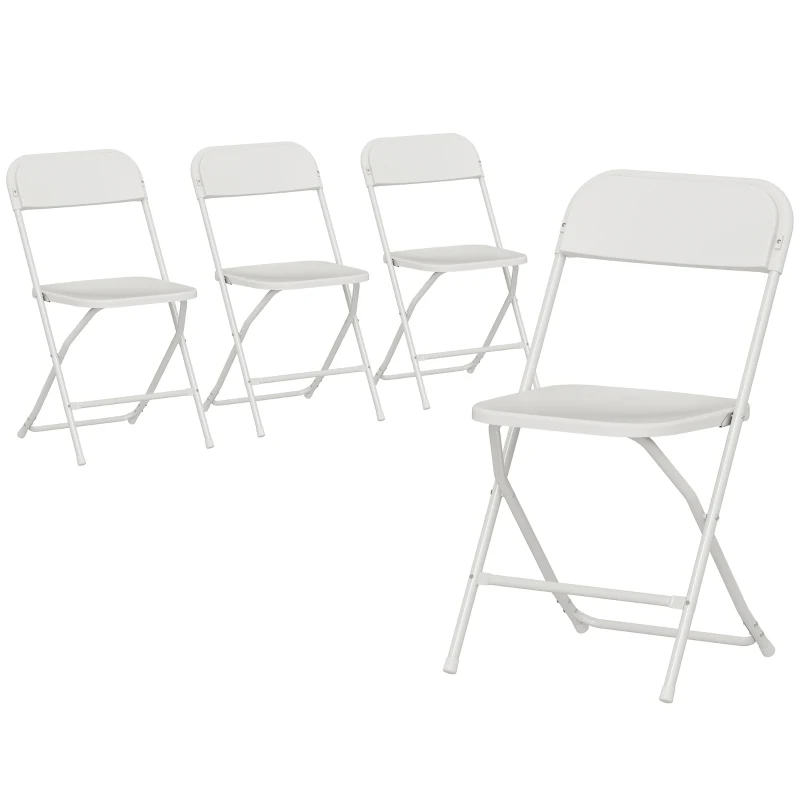 HOMCOM Set de 4 Sillas Plegables con Orificios de Drenaje en Plástico y Metal, 45x49x79.5 cm, Blanco
