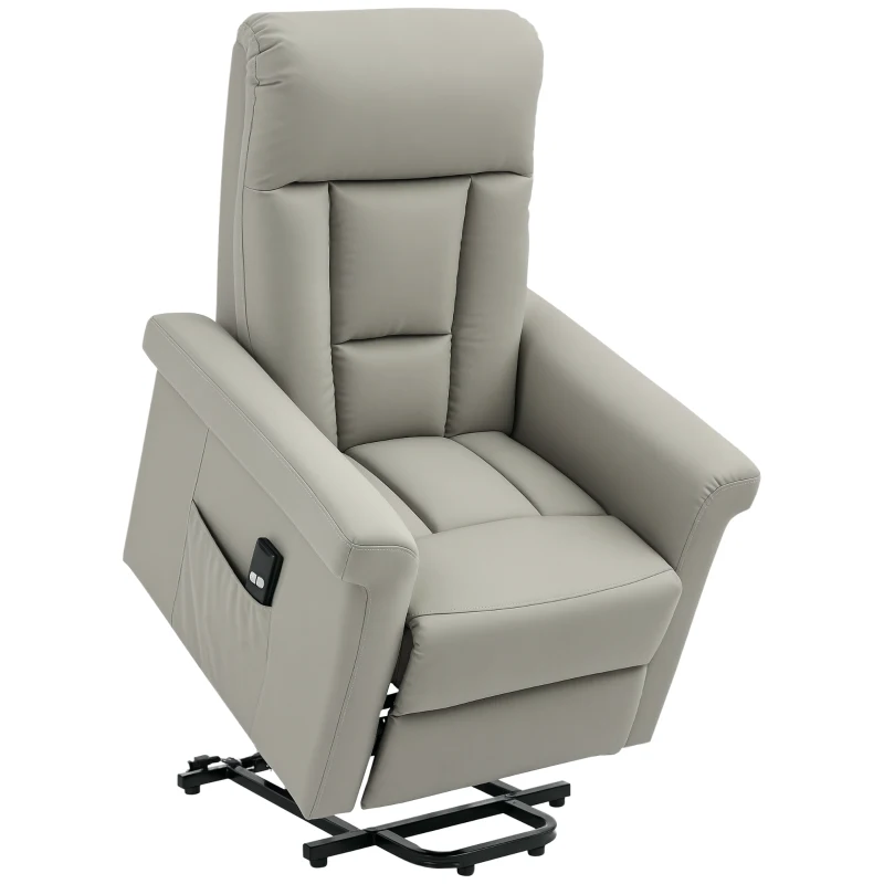 HOMCOM Power Lift Chair Armchair for the Elderly, PU Leather Recliner Chair with Extended Footrest, Remote Control and Side Pocket, Grey