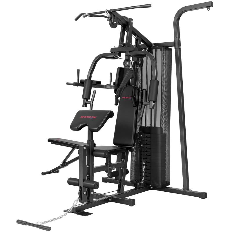 SPORTNOW Multifunctionele trainingsstation, thuissportapparaat voor meer dan 10 oefeningen, gewichten, verstelbare fitnessbank, zwart